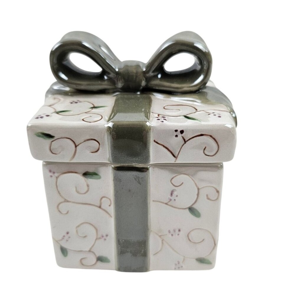 Yankee Candle Ceramic Gift Box Tealight Holder Christmas Present Holiday Green B